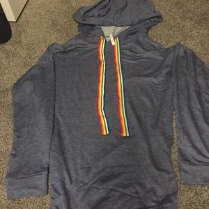 soft light weight blue hoodie w rainbow ties